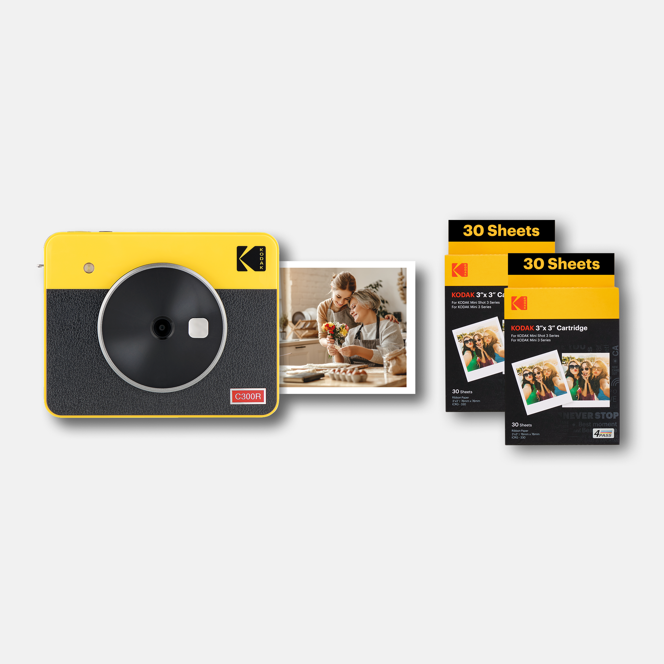 Kodak Mini Shot 3 Retro 3x3 Tragbare kabellose Sofortbildkamera & Fotodrucker + 60-Blatt-Bundle, Real Photo HD, 4PASS-Technologie & laminierte Oberfläche