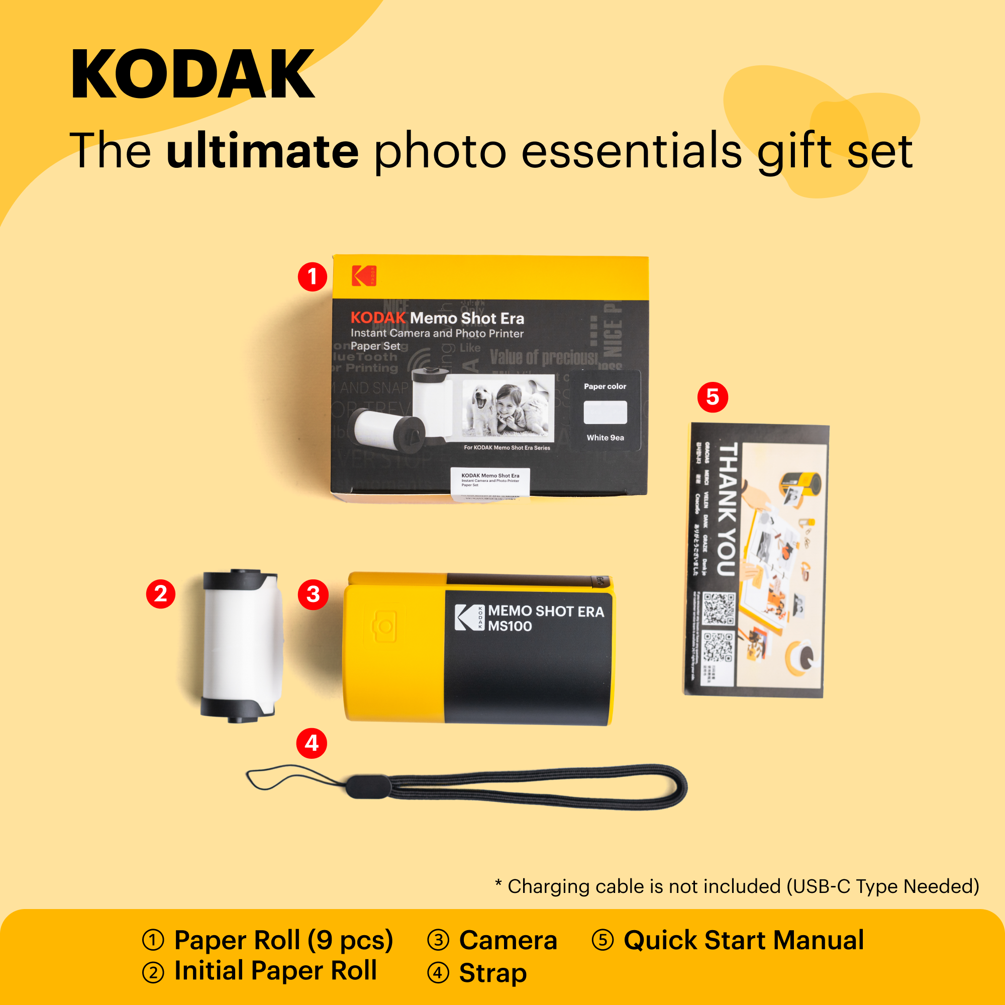 KODAK MemoShot Era MS100 Bundle - Instant Camera & Label Printer with 9 Rolls