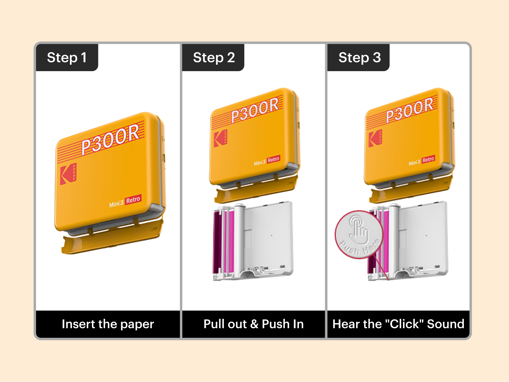 Imprimante photo portable Kodak Mini 3 Retro 3x3", compatible avec les appareils iOS, Android et Bluetooth, Real Photo : technologie 4Pass et processus de plastification