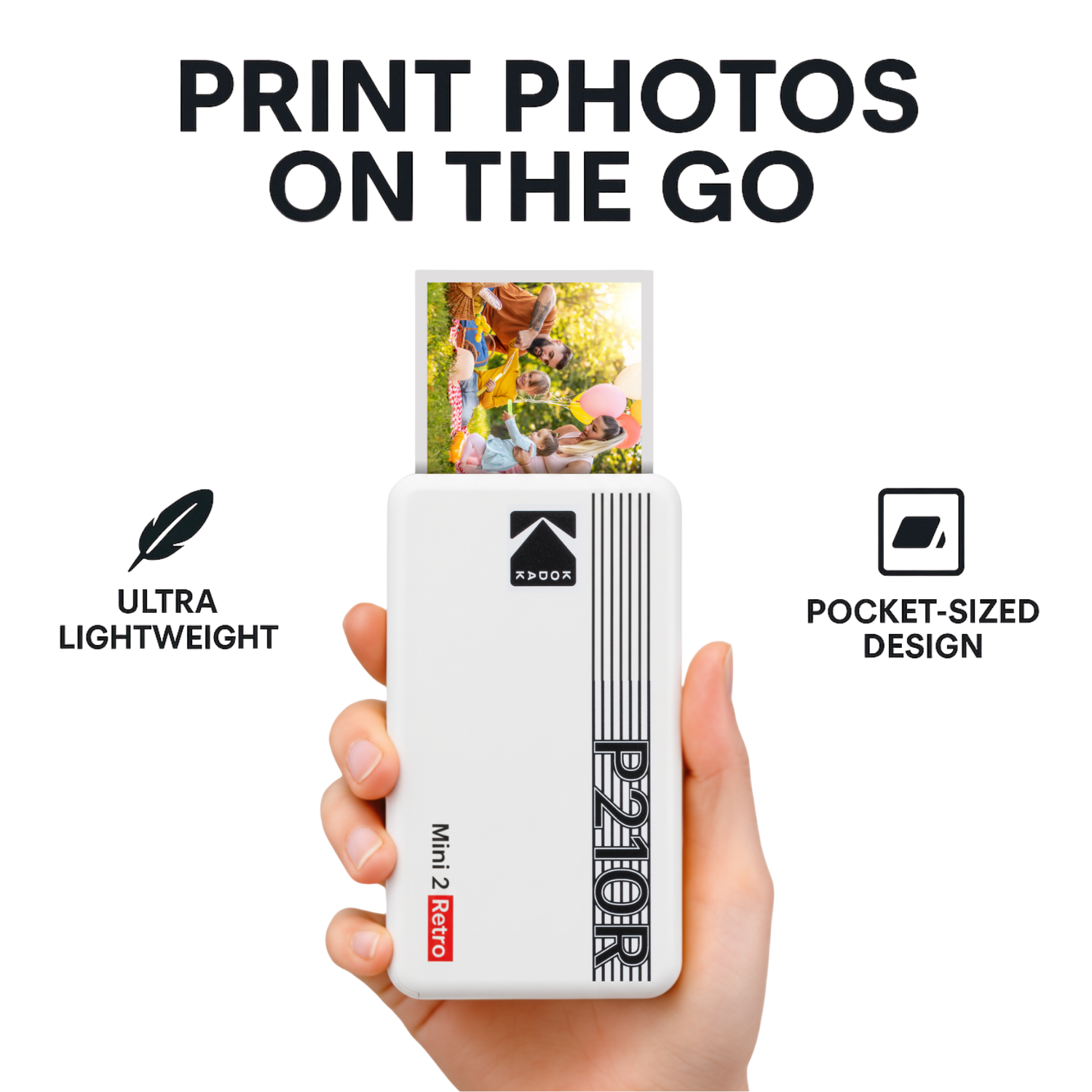 Imprimante photo portable Kodak Mini 2 Retro 2,1 x 3,4" + lot de 60 feuilles, connexion sans fil, photo réelle, processus 4PASS et de plastification, qualité premium