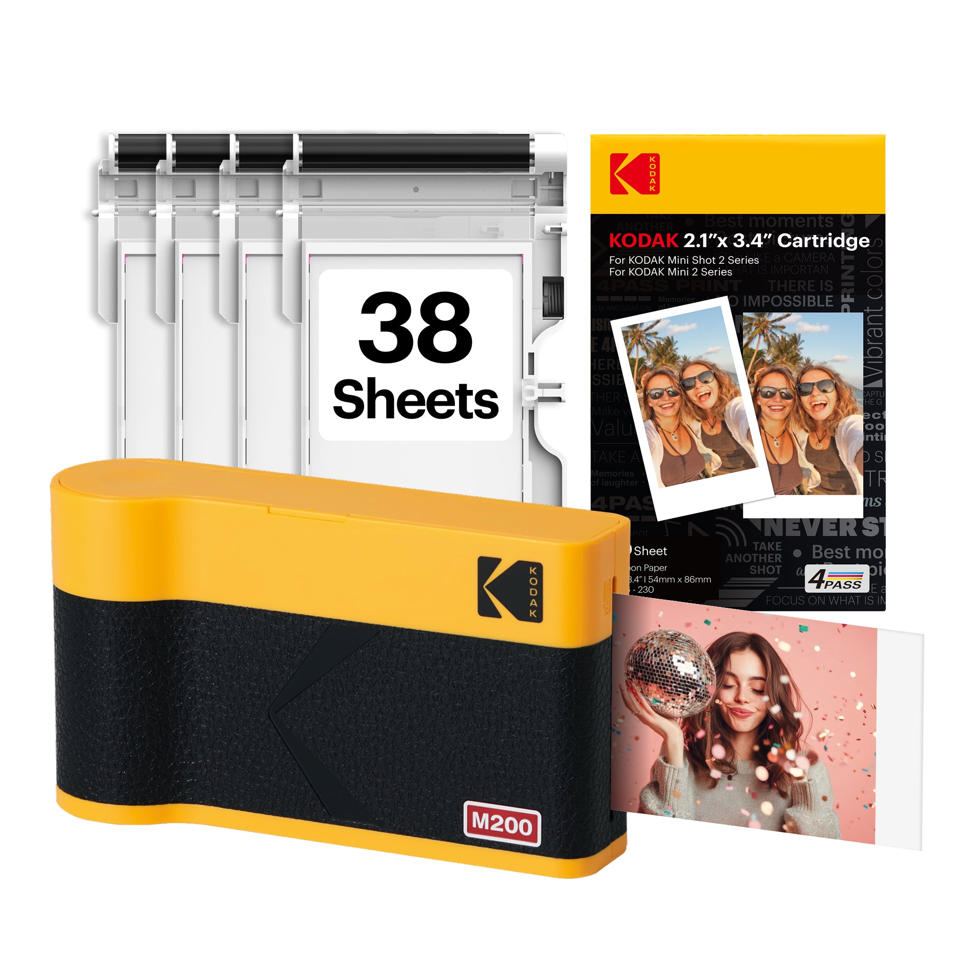 Black KODAK Mini 2 Era M200 portable photo printer bundle with 38-sheet cartridge refill — 2.1x3.4 inch