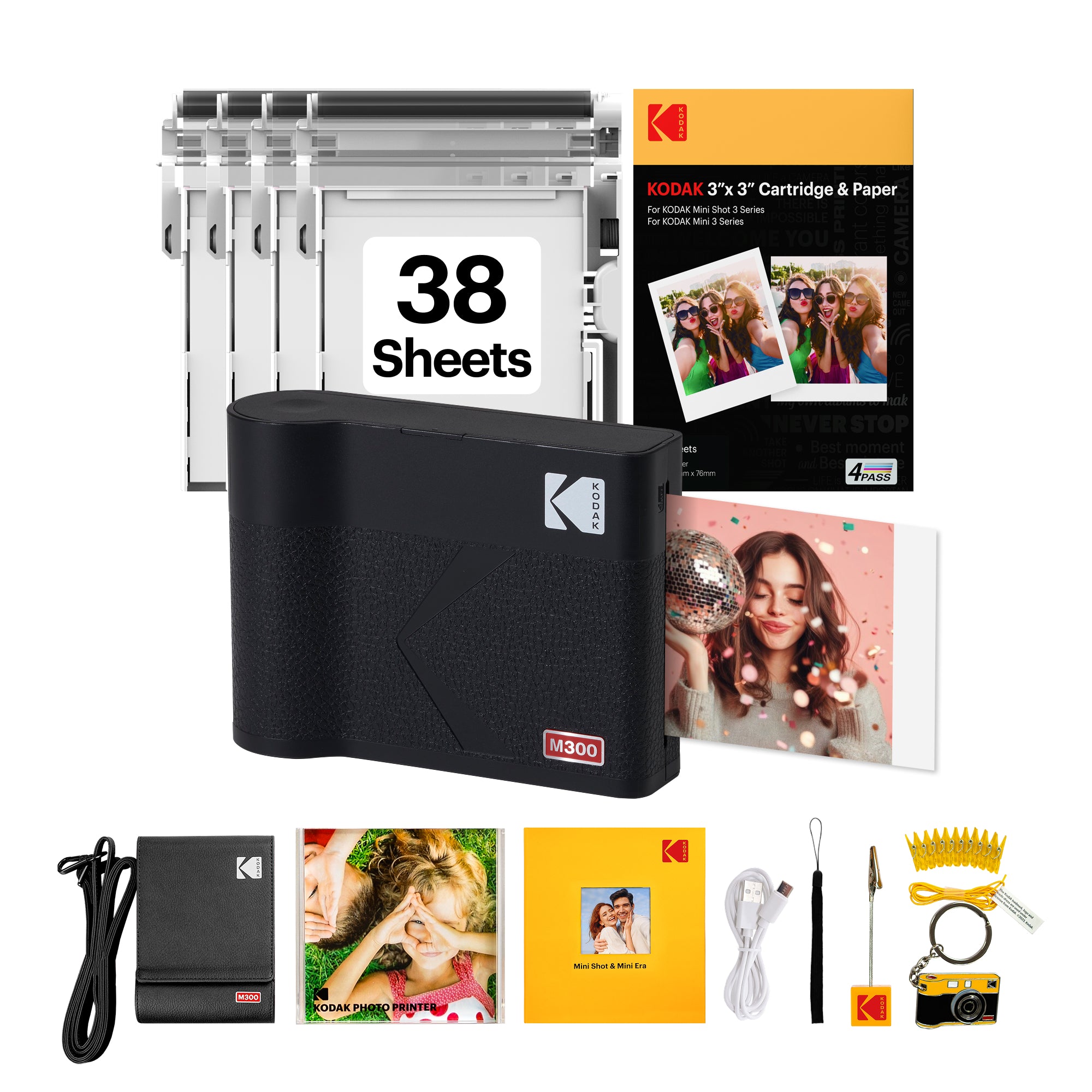 Black KODAK Mini 3 Era M300 portable 3x3 photo printer gift bundle with cartridge and accessory kit