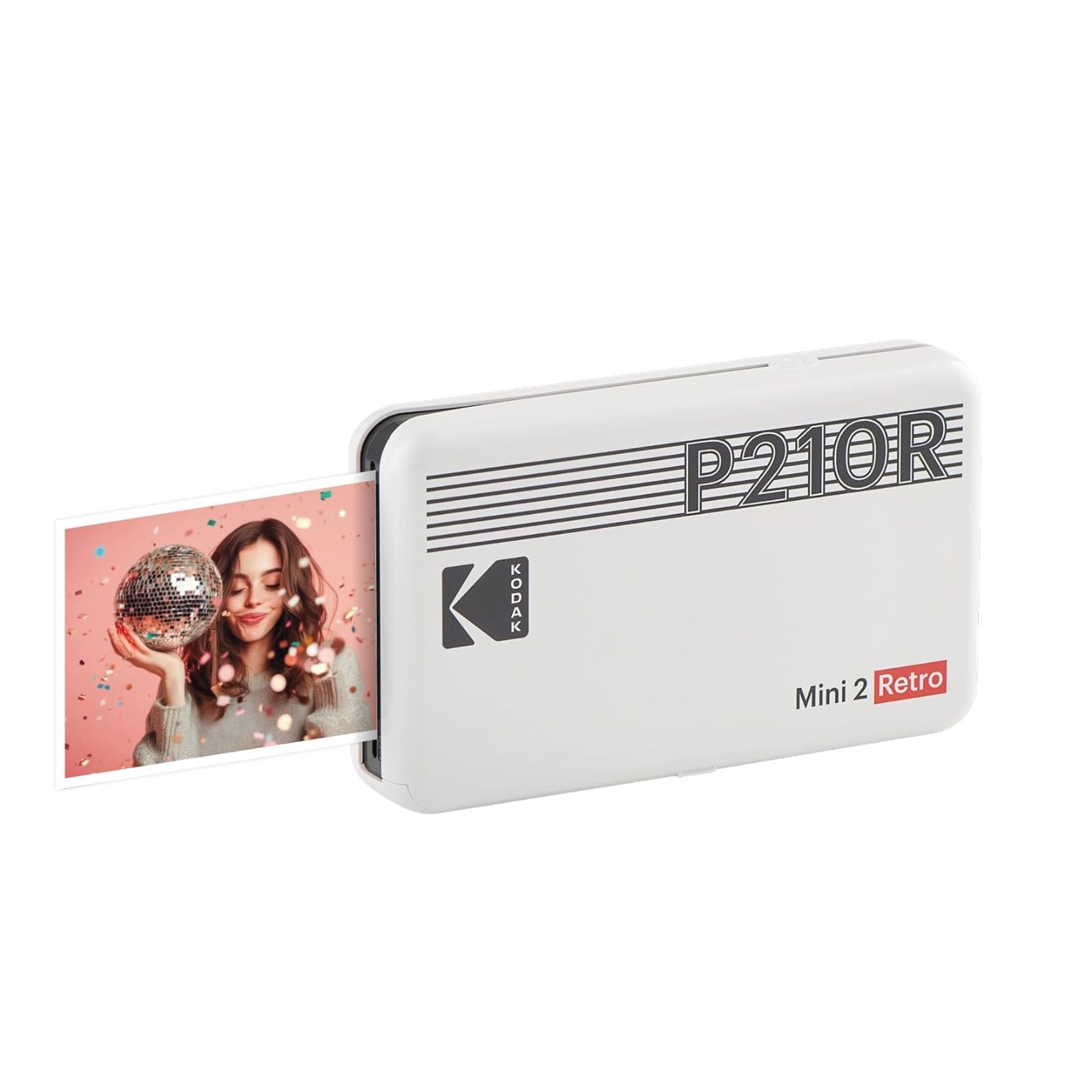 White KODAK Mini 2 Retro P210R portable 2.1x3.4 instant photo printer — Bluetooth, 4PASS, retro design
