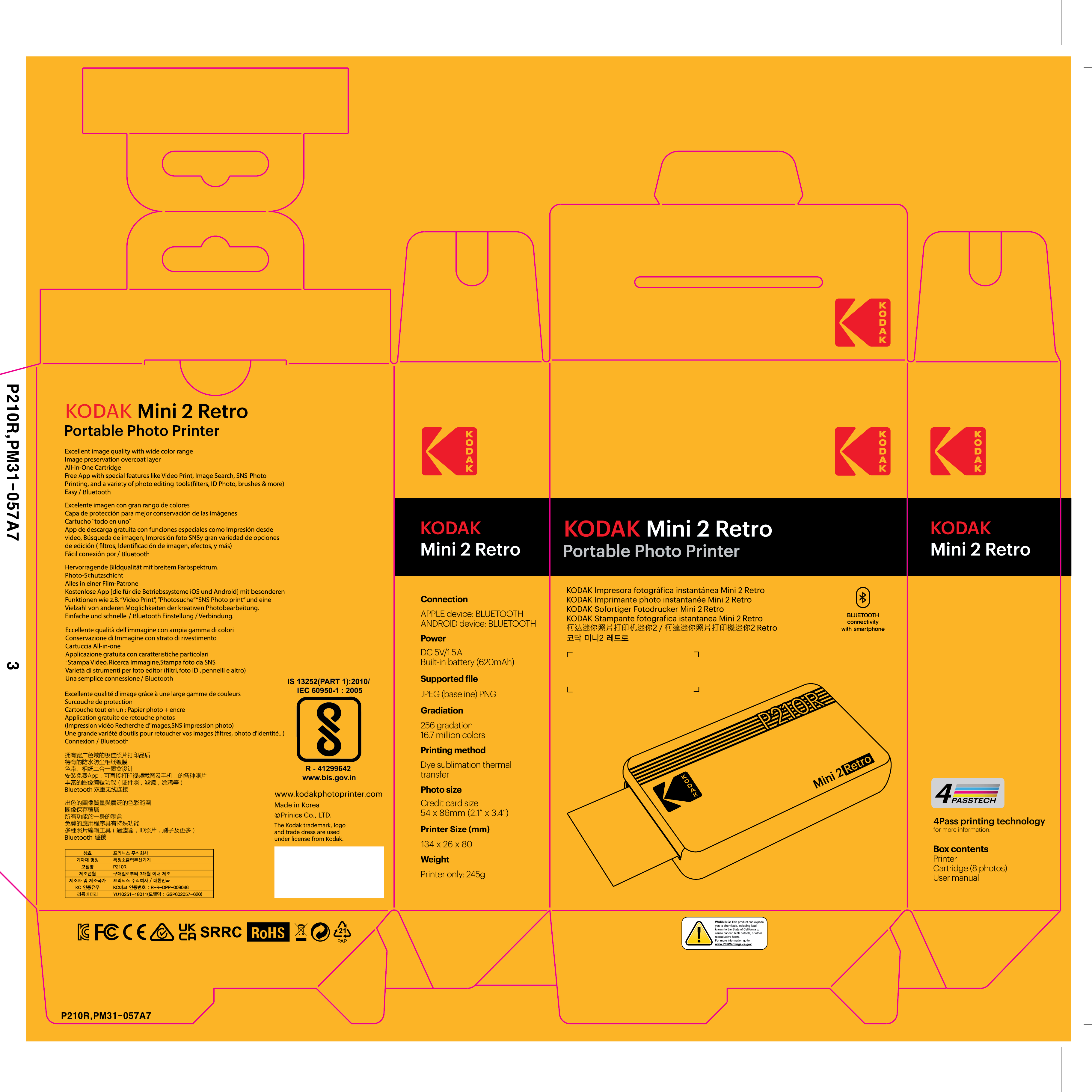 Kodak Mini 2 Retro 2,1x3,4" Tragbarer Fotodrucker + 60 Blatt Bundle, Drahtlose Verbindung, Echtfoto, 4PASS & Laminierungsprozess, Premium Qualität