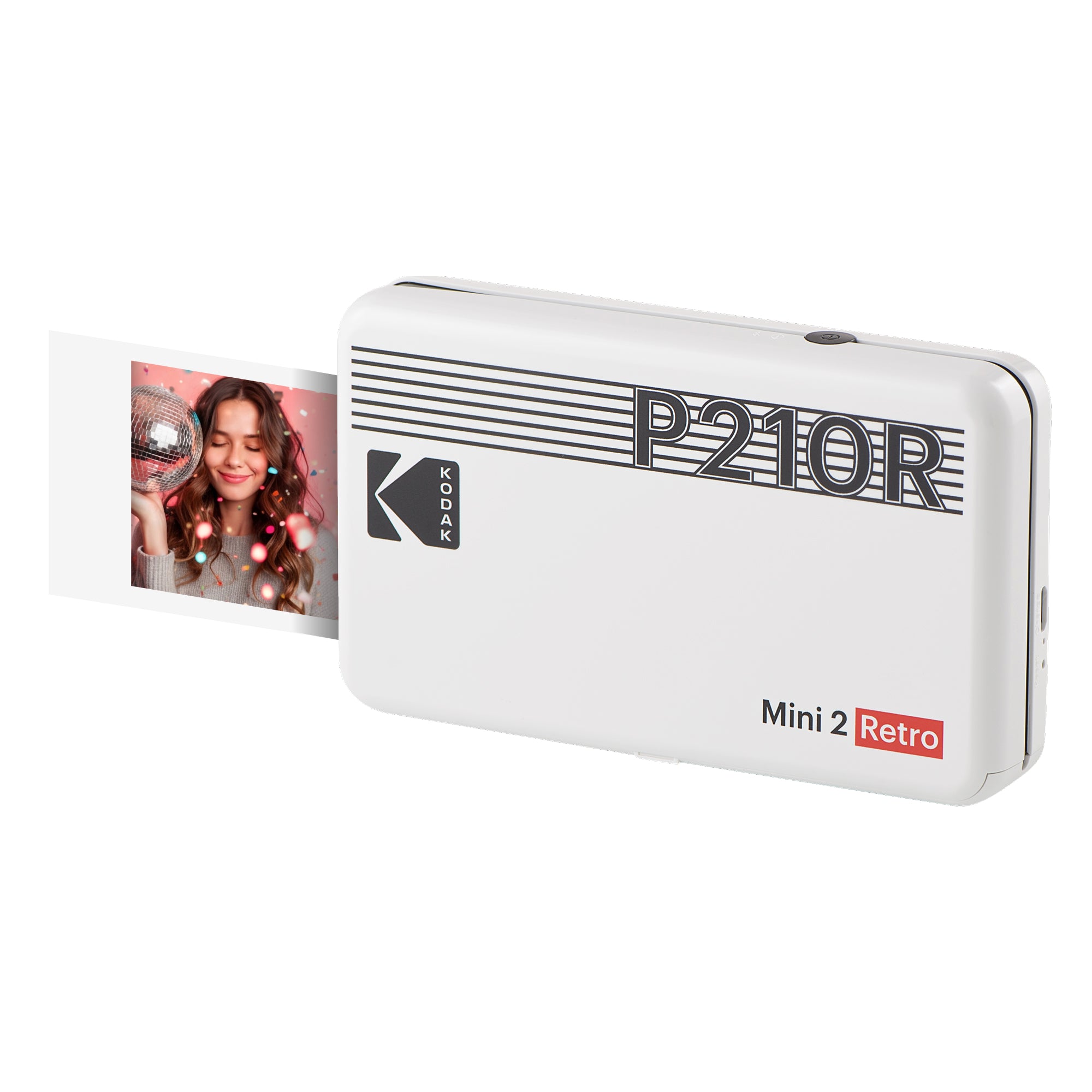 White KODAK Mini 2 Retro P210R portable 2.1x3.4 instant photo printer — Bluetooth, 4PASS, retro design