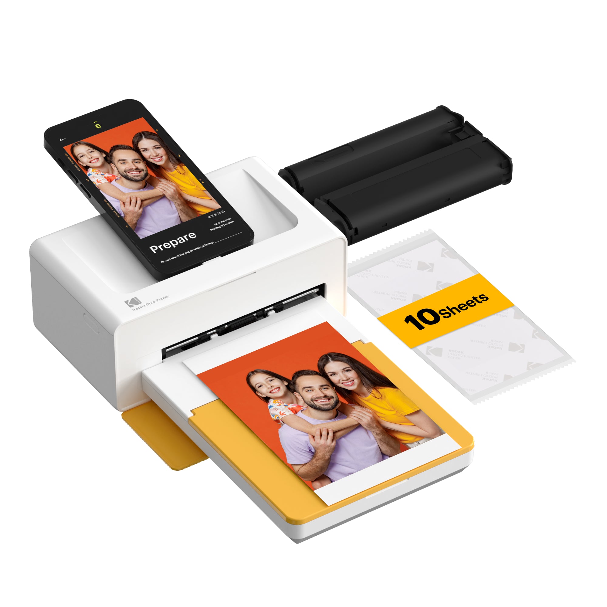 White KODAK Dock Plus Retro PD460 4x6 instant photo printer — Bluetooth wireless, retro design