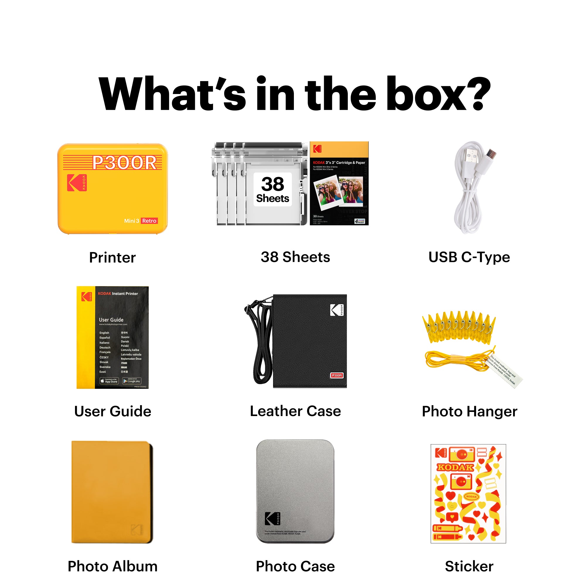 KODAK Mini 3 Retro 3x3 Inch P300R 38 Sheet Gift Bundle