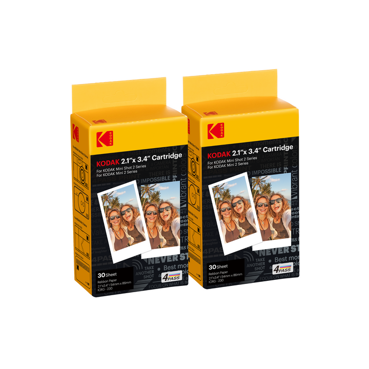 Impresora de fotos de Kodak Cartucho de 2 pulgadas - 60 PACK OF KODAK 4PASS 2.1 "X3.4" Cartucho, papel en todo papel y recarga de cartuchos de cinta de color - Compatible con Kodak Mini 2, Mini 2 Plus, Mini 2 retro, Mini Shot, Mini Tiro 2 retro