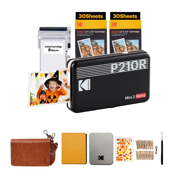 Imprimante photo portable KODAK Mini 2 Retro 4PASS (2,1 x 3,4 pouces) + coffret cadeau 68 feuilles 