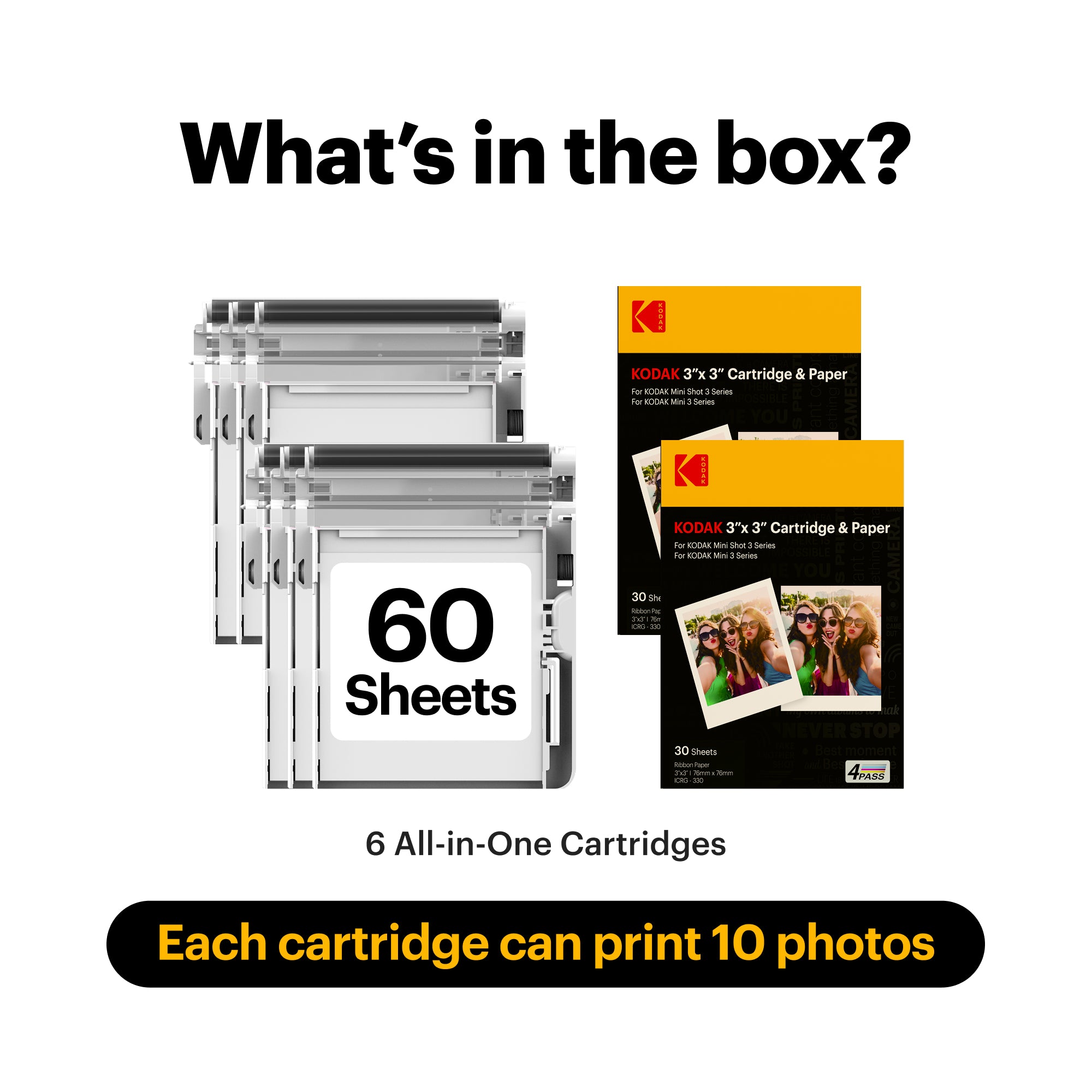 KODAK photo Imprimante 3 pouces Cartouche - 60 Pack de cartouche Kodak 4Pass 3 "x3", de papier tout-en-un et de cartouche de ruban de couleur - compatible avec mini 3 carrés, mini 3 carré rétro, mini-tiré 3 carré, mini-tiré 3 carré Rétro