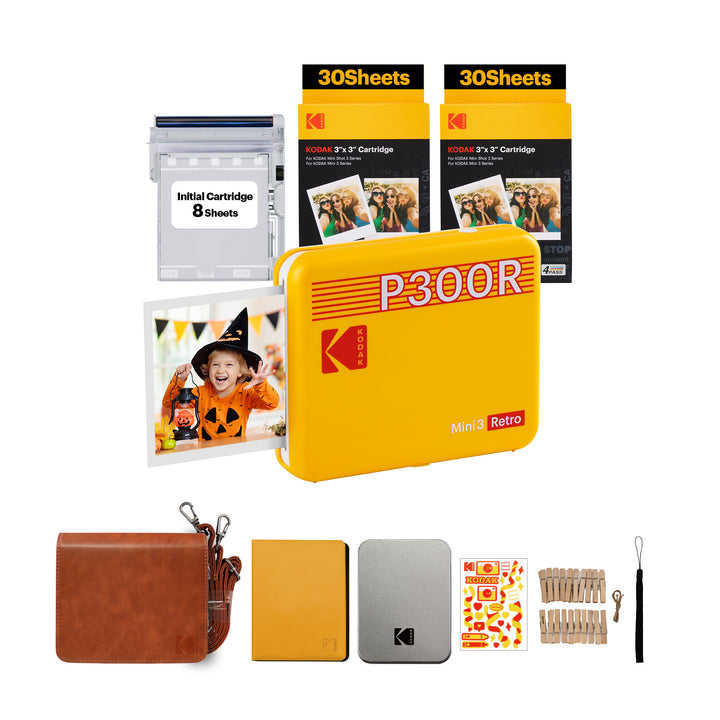 Imprimante photo portable KODAK Mini 3 Retro 4PASS (3x3 pouces) + coffret cadeau 68 feuilles 