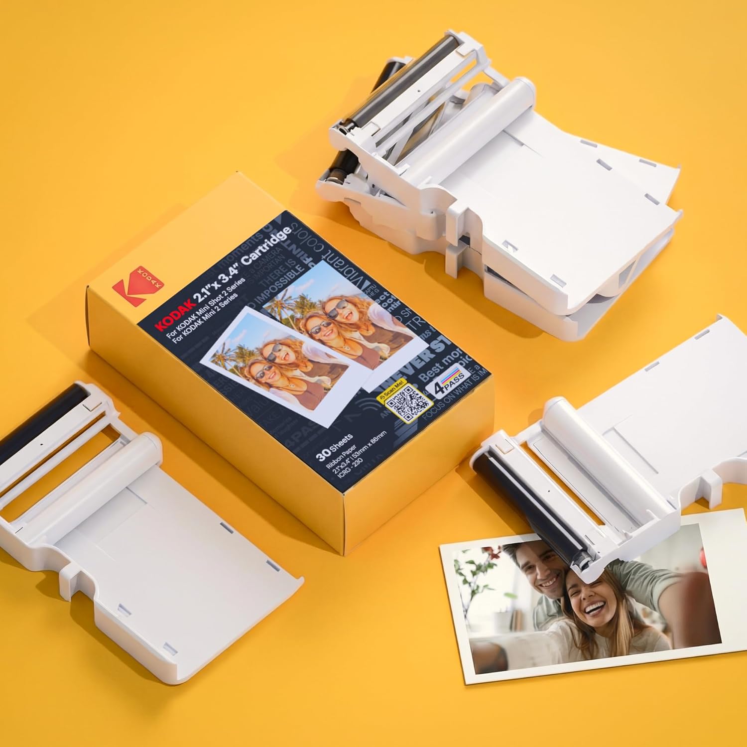 Impresora de fotos de Kodak Cartucho de 2 pulgadas - 60 PACK OF KODAK 4PASS 2.1 "X3.4" Cartucho, papel en todo papel y recarga de cartuchos de cinta de color - Compatible con Kodak Mini 2, Mini 2 Plus, Mini 2 retro, Mini Shot, Mini Tiro 2 retro