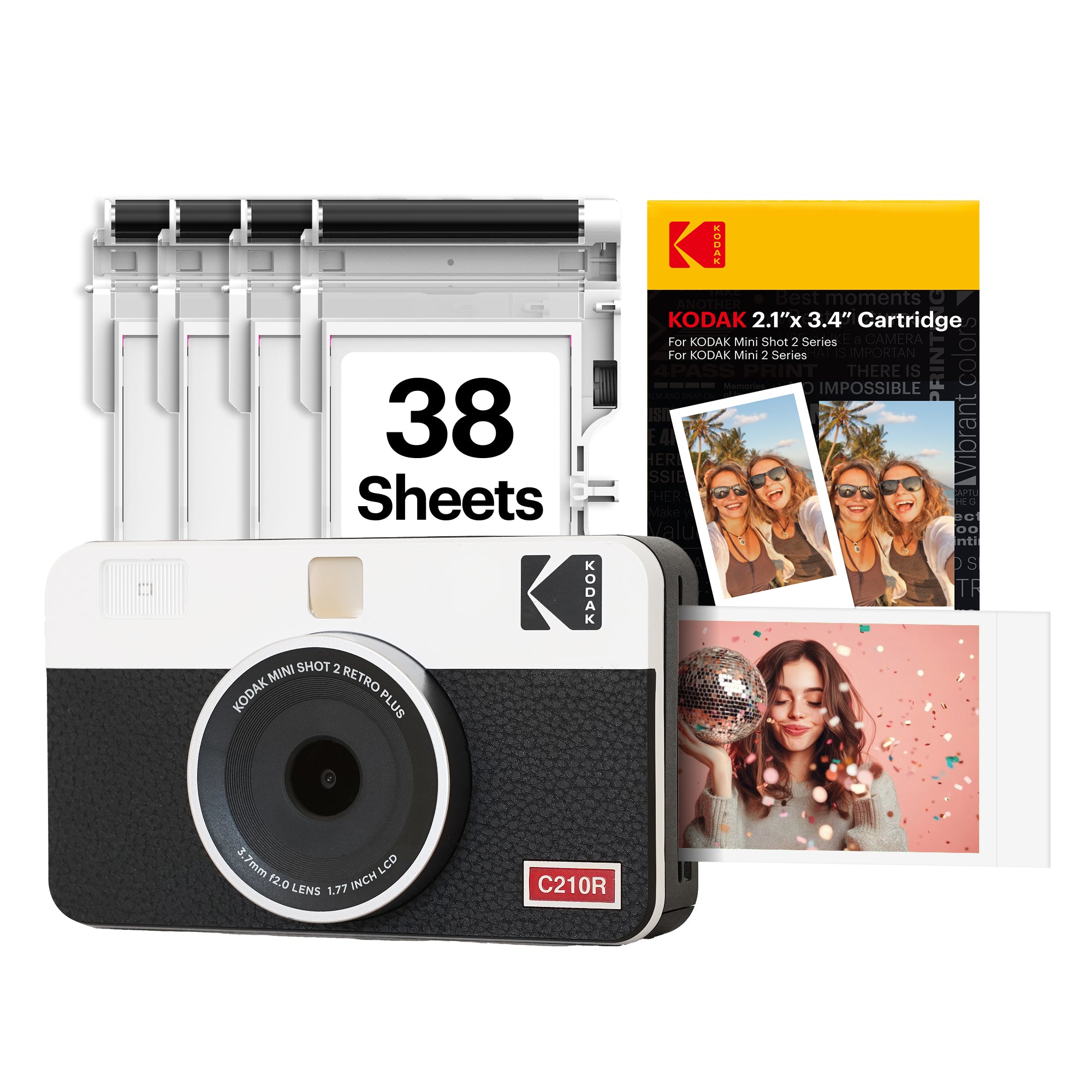 White KODAK Mini Shot 2 Retro C210R 2-in-1 instant camera bundle with cartridge refill