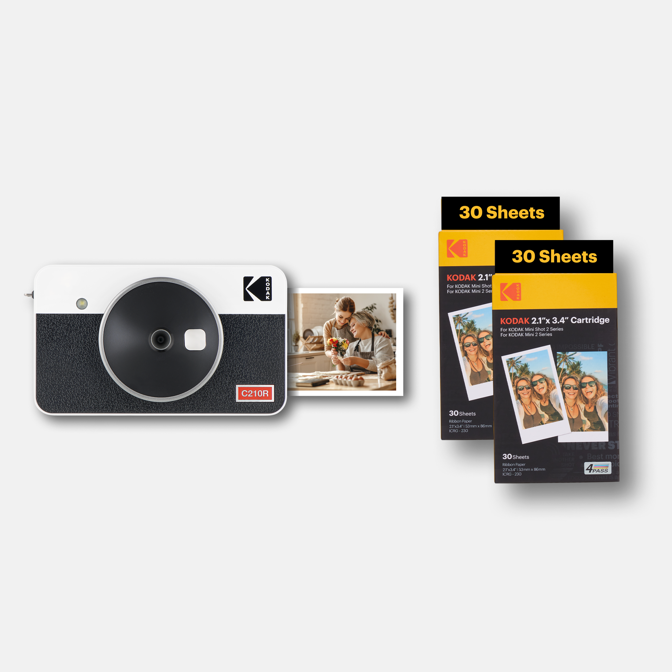 Kodak Mini Shot 2 Retro Fotocamera Istantanea Wireless Portatile e Stampante Fotografica + Pacchetto da 60 Fogli, Real Photo (2.1x3.4) Tecnologia 4Pass