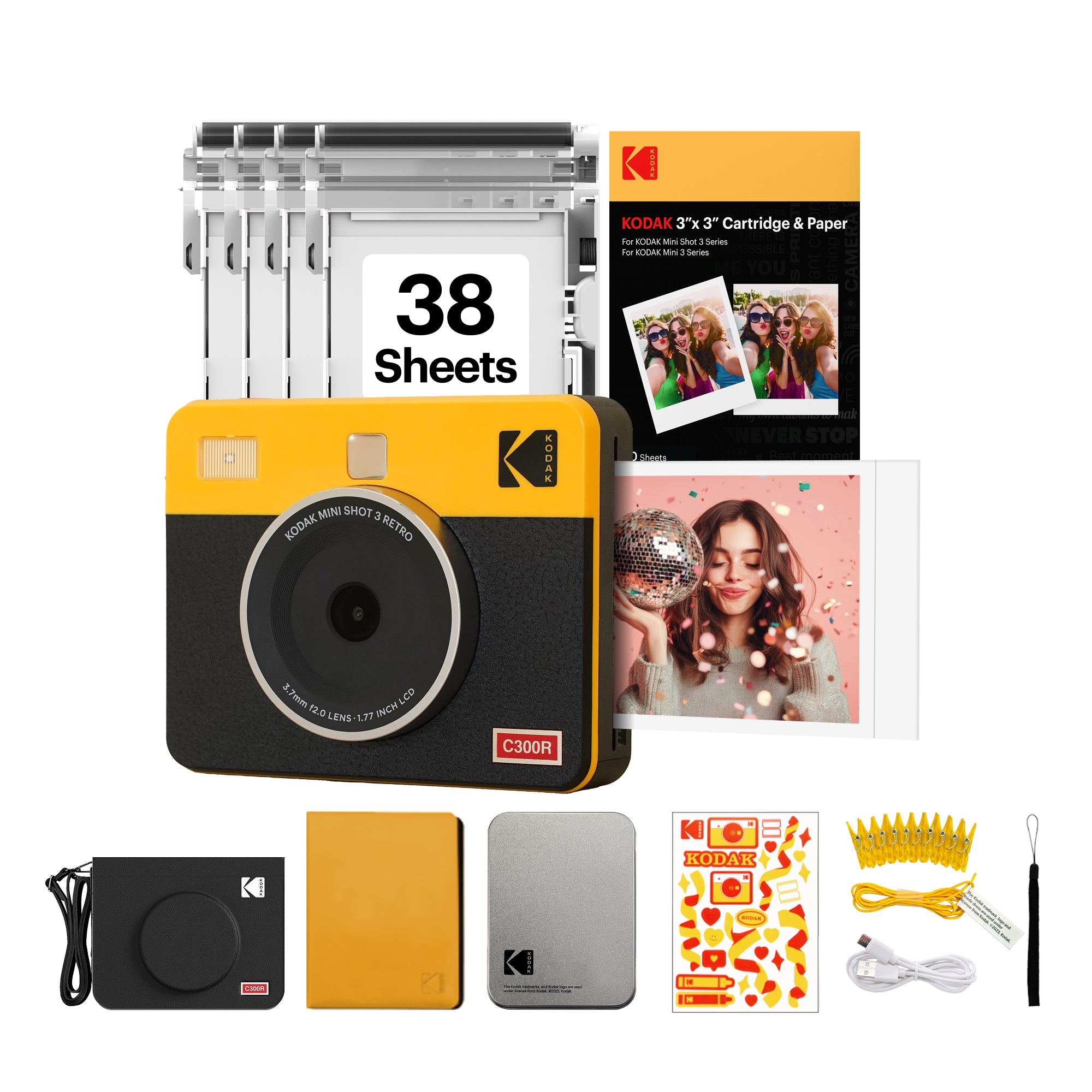 KODAK Mini Shot 3 Retro 3x3 Inch C300R 38 Sheet Gift Bundle