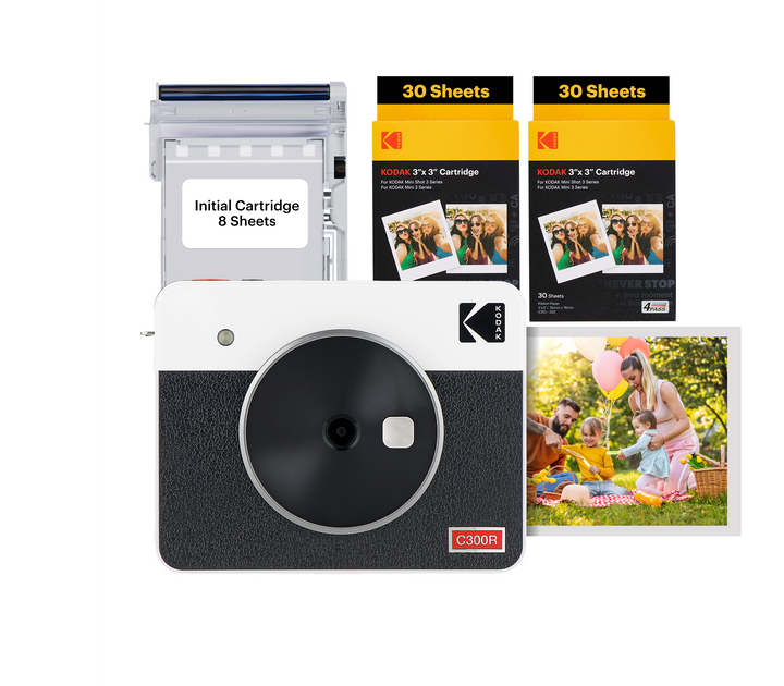 Kodak Mini Shot 3 Retro 3x3 Fotocamera Istantanea Wireless Portatile e Stampante Fotografica + Pacchetto da 60 Fogli, Real Photo HD, Tecnologia 4PASS e Finitura Laminata