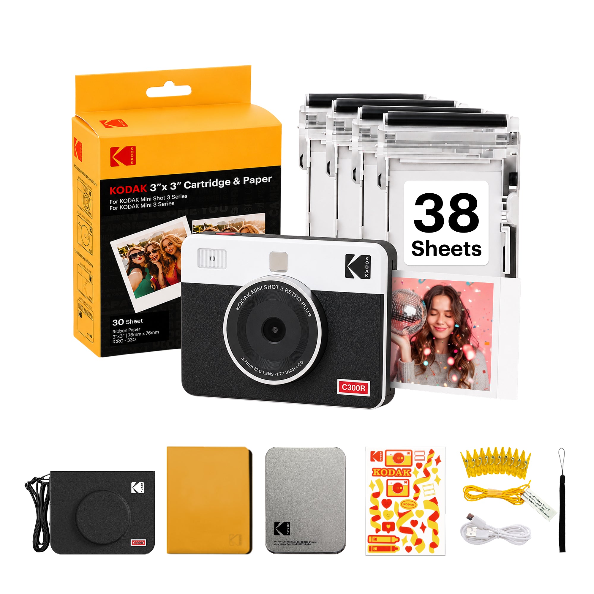 KODAK Mini Shot 3 Retro 3x3 Inch C300R 38 Sheet Gift Bundle