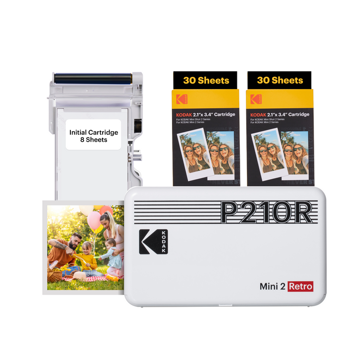 Kodak Mini 2 Retro Stampante fotografica portatile da 2,1 x 3,4 pollici + pacchetto da 60 fogli, connessione wireless, foto reali, 4PASS e processo di laminazione, qualità premium