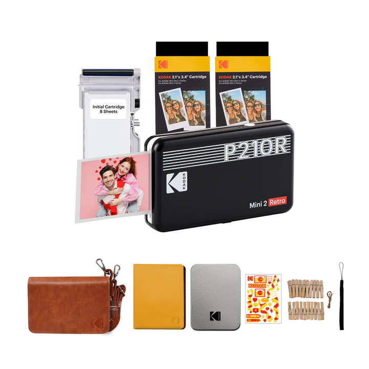 Imprimante photo portable KODAK Mini 2 Retro 4PASS (2,1 x 3,4 pouces) + coffret cadeau 68 feuilles 