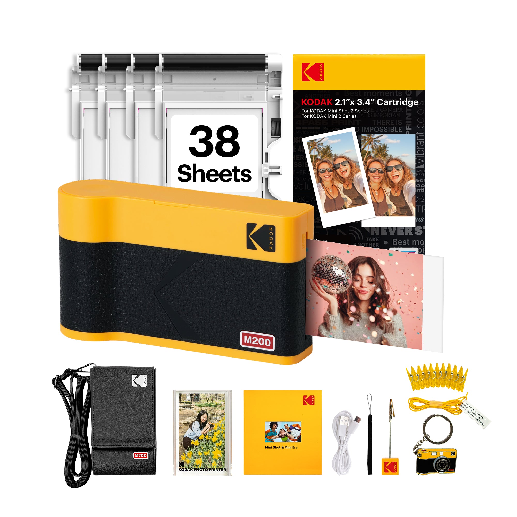 Black KODAK Mini 2 Era M200 portable photo printer gift bundle with cartridge refill and accessory kit