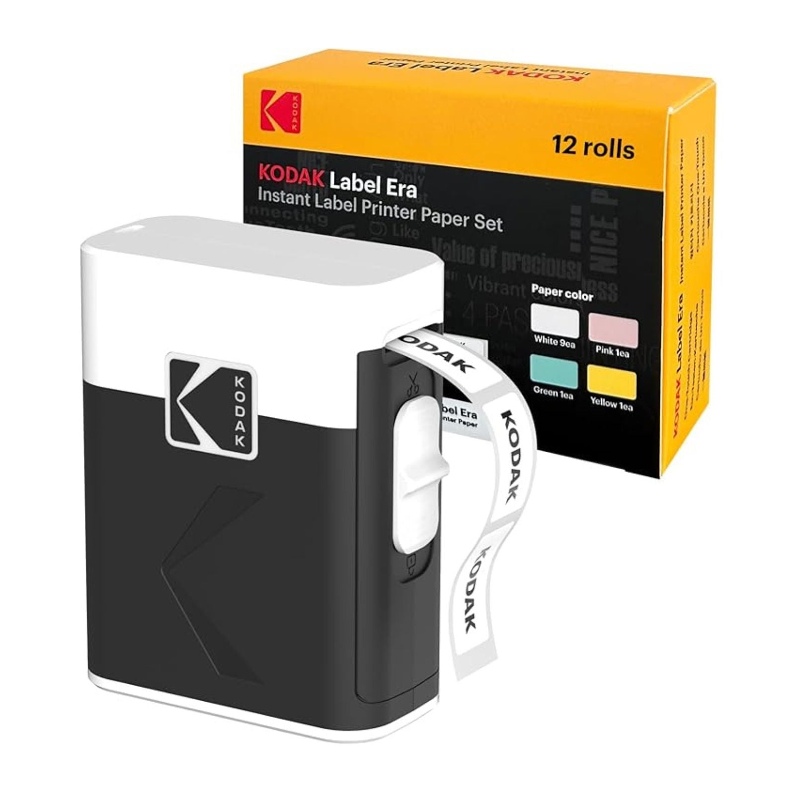 White KODAK Label ERA M50 label maker bundle with 12-roll sticker label cartridge set