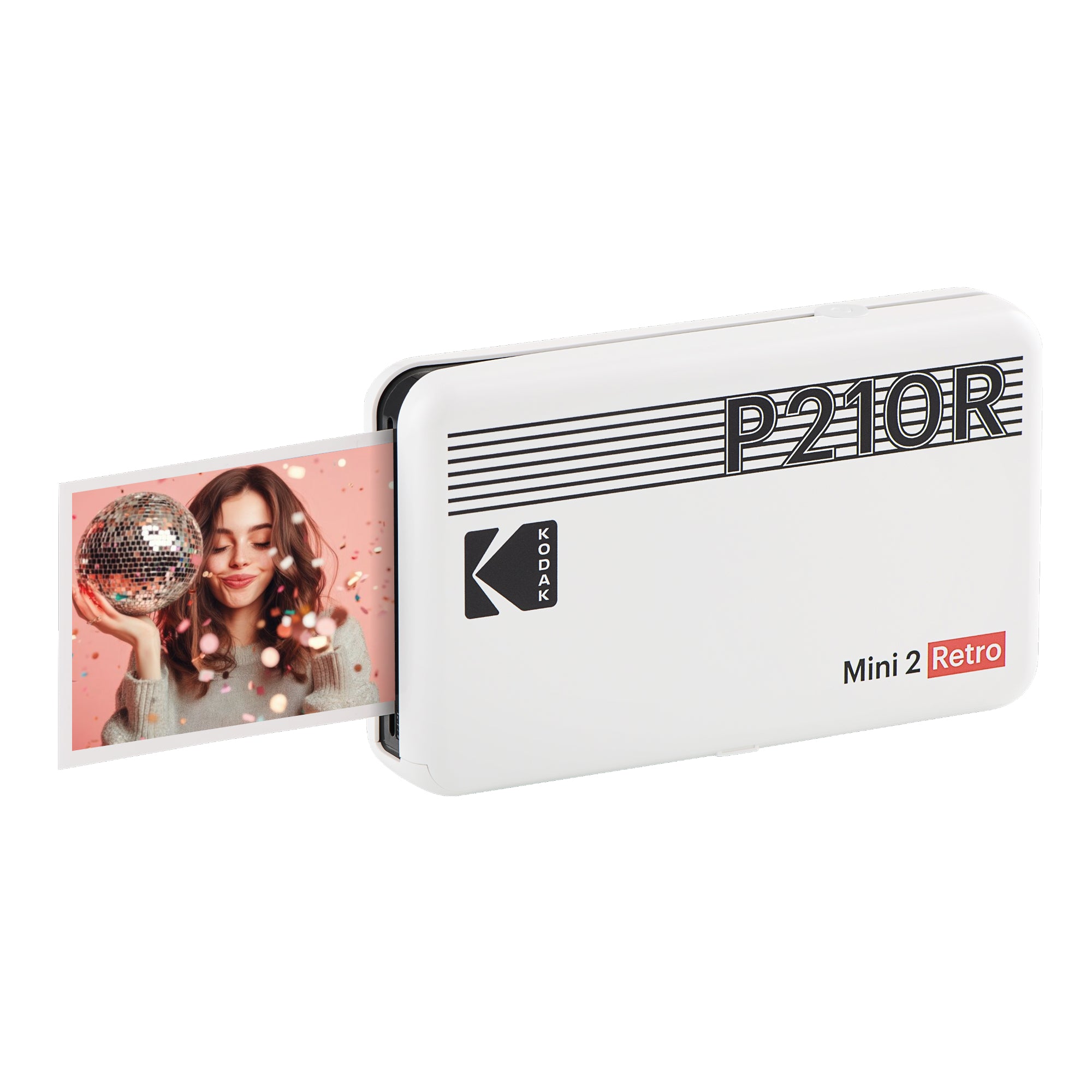 White KODAK Mini 2 Retro P210R portable 2.1x3.4 instant photo printer — Bluetooth, 4PASS, retro design