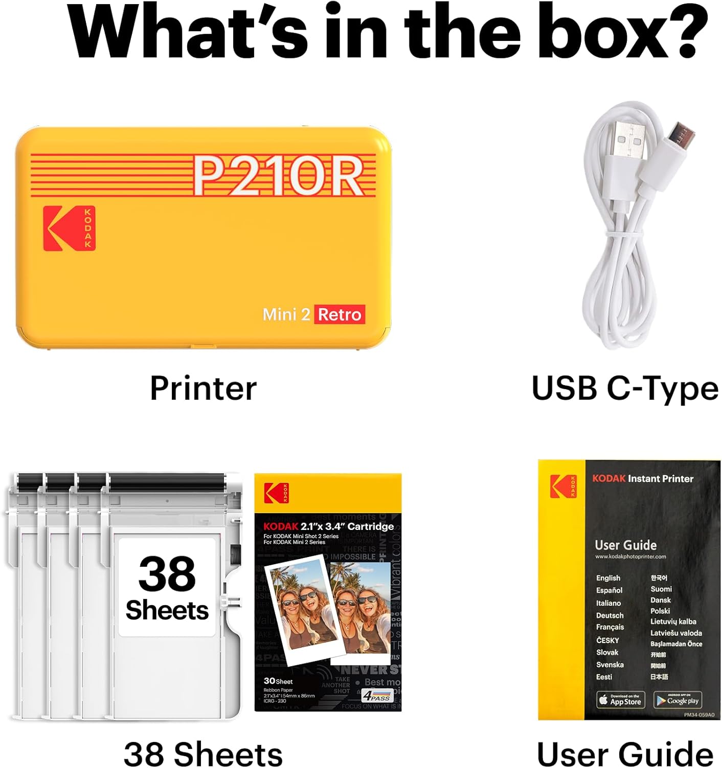 Impresora fotográfica portátil Kodak Mini 2 Retro 2.1x3.4 ”+ paquete de 60 hojas, conexión inalámbrica, foto real, 4PASS y proceso de laminación, calidad superior