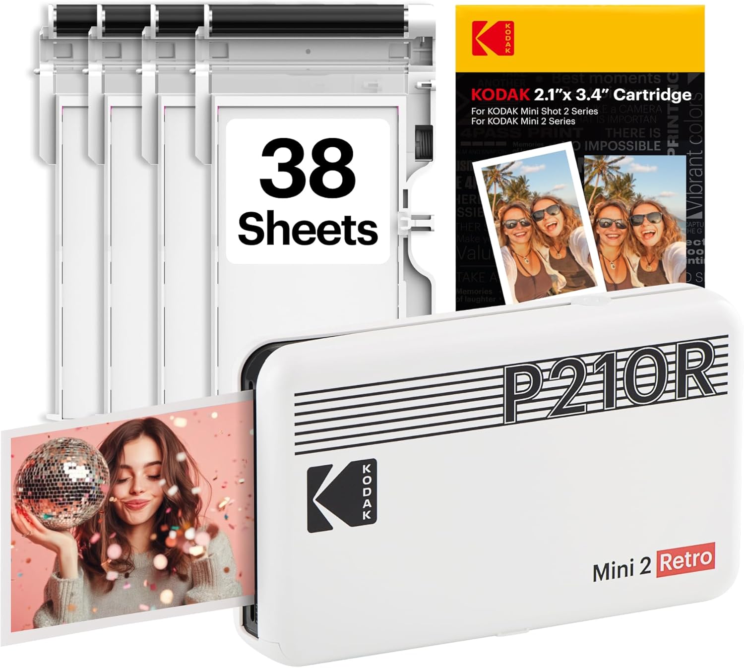 KODAK Mini 2 Retro 2.1x3.4 Inch Printer P210R 38 Sheet Bundle