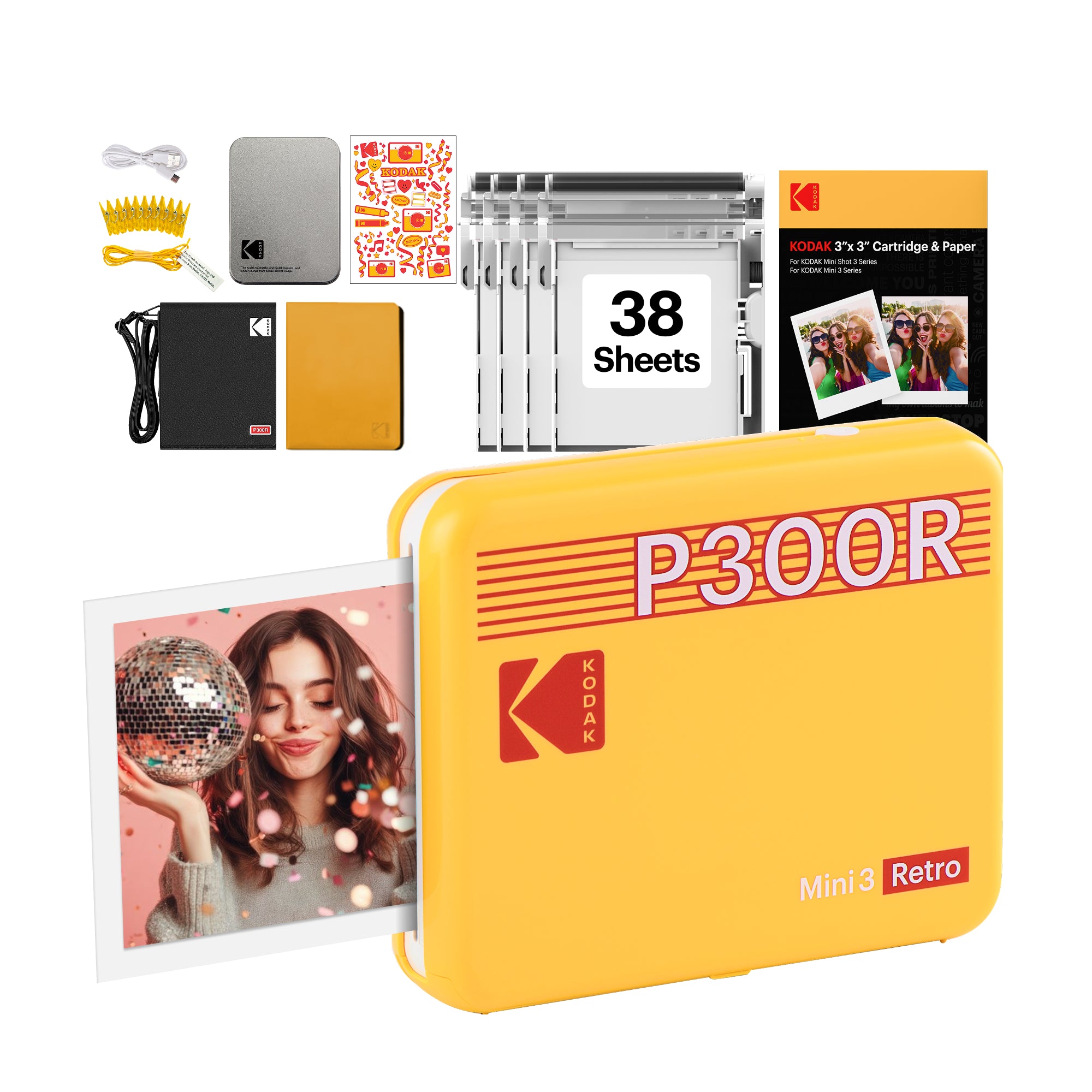 KODAK Mini 3 Retro 3x3 Inch P300R 38 Sheet Gift Bundle