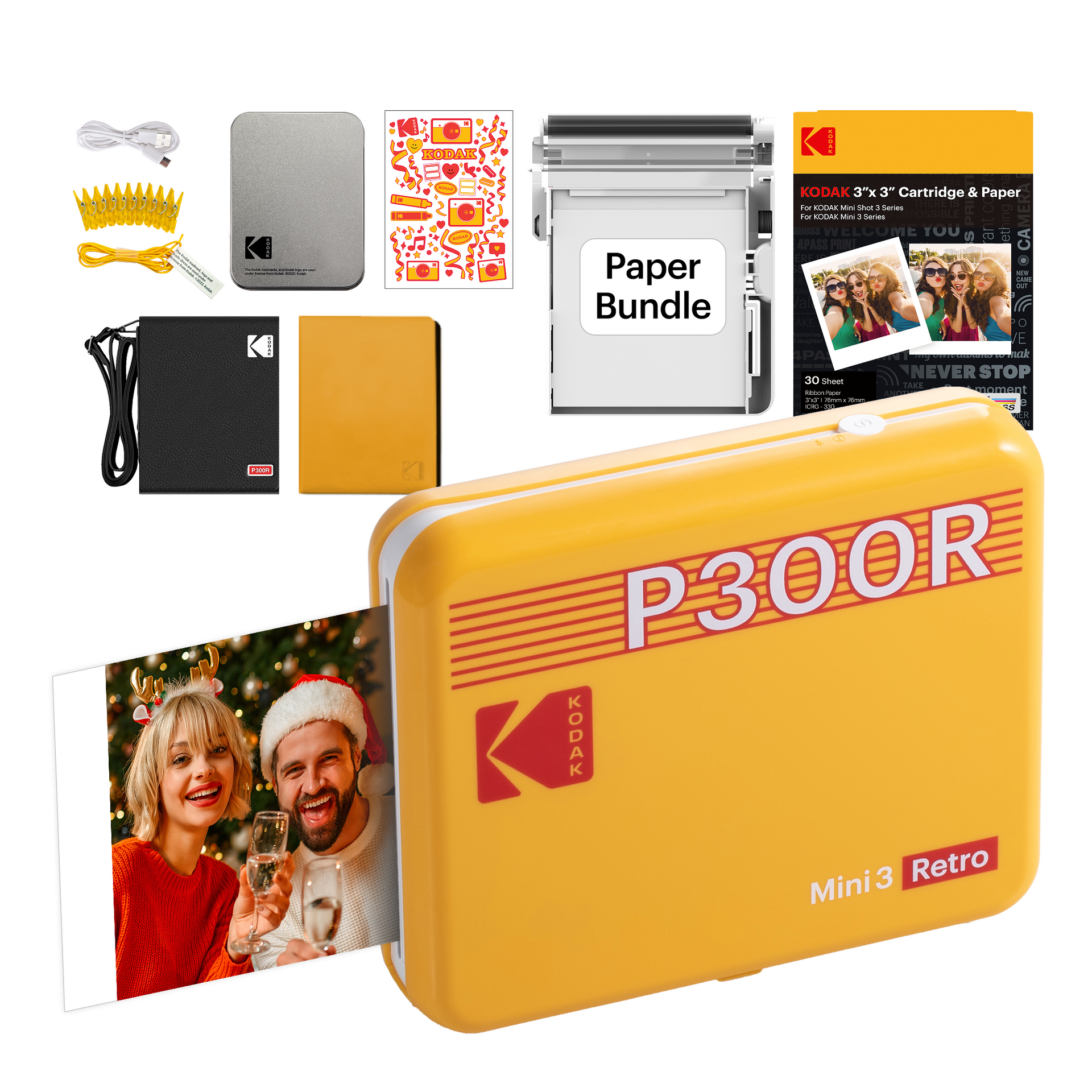 Kodak Mini 3 レトロ P300R インスタントプリンター +60枚 Kodak Mini 3 Retro Portable Instant Photo Printer | 3 x 3 Photo