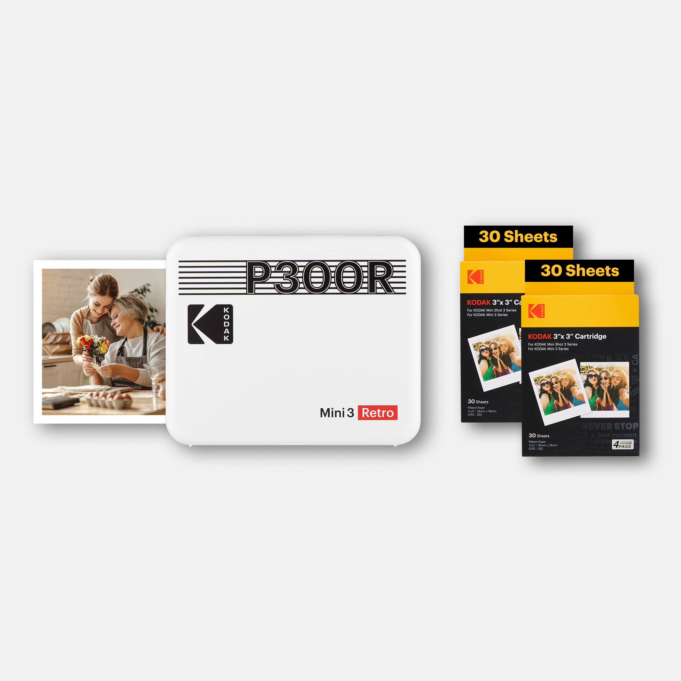 Stampante Portatile Kodak Mini 3 Retro (Quadrato 3x3 Pollici) + Pacchetto 60 Fogli - Stampante Fotografica Istantanea - Tecnologia 4PASS