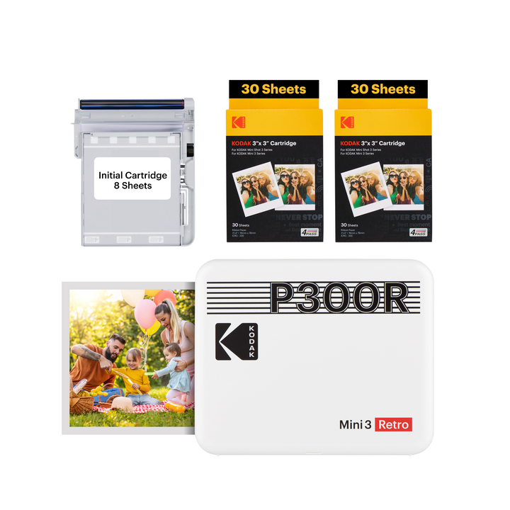 Kodak Mini 3 Retro (Quadrat 3x3 Zoll) Tragbarer Drucker + 60 Blatt Bundle - Sofortfotodrucker - 4PASS-Technologie