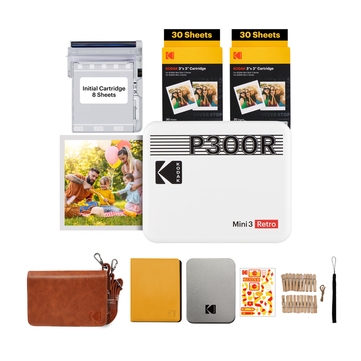 Imprimante photo portable KODAK Mini 3 Retro 4PASS (3x3 pouces) + coffret cadeau 68 feuilles 