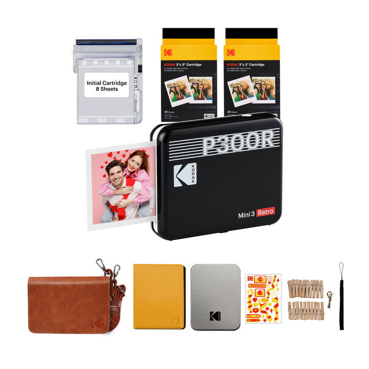 KODAK Mini 3 Retro 4PASS Portable Photo Printer (3x3 inches) + 68 Sheets Gift Bundle