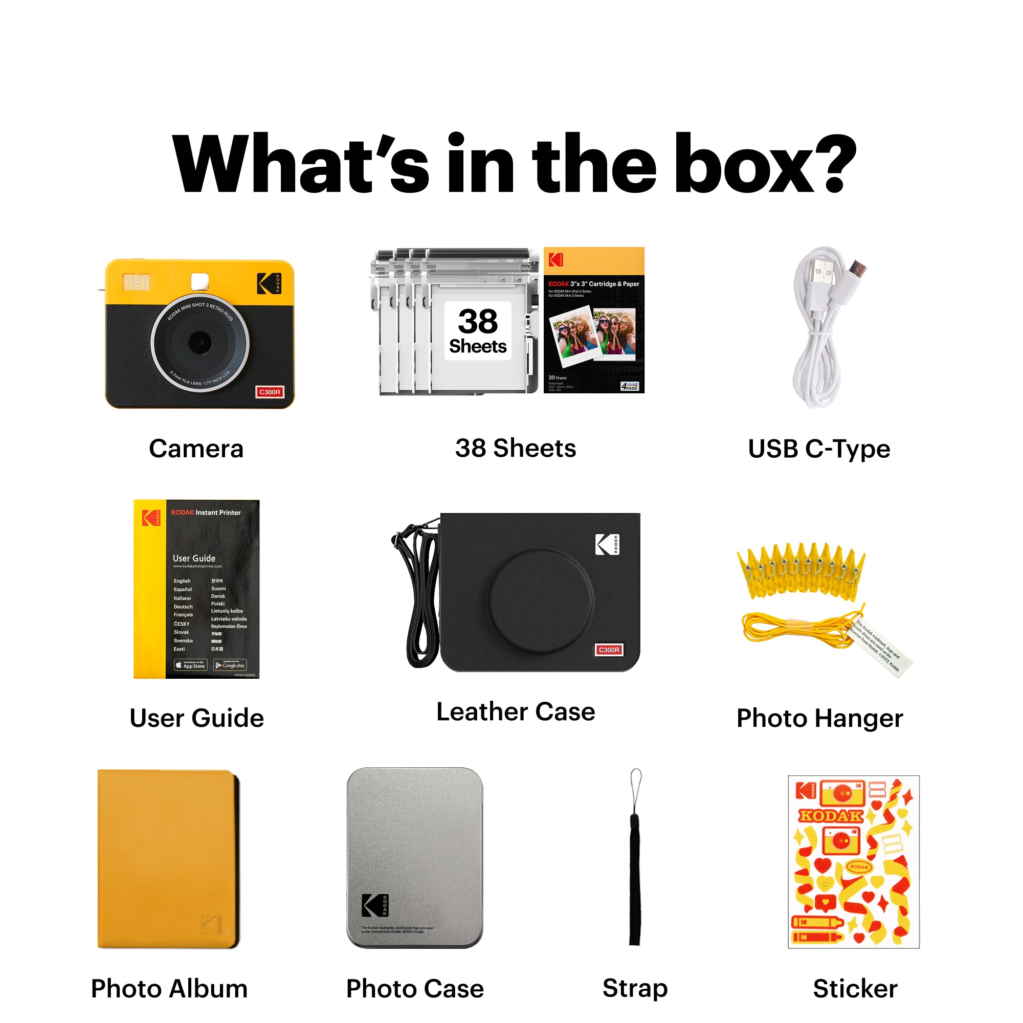 KODAK Mini Shot 3 Retro 3x3 Inch C300R 38 Sheet Gift Bundle